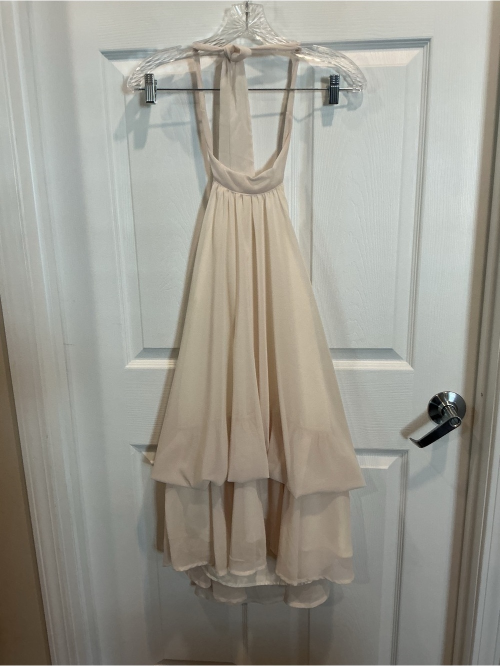 Sleeveless Cream Halter High-Low Dress